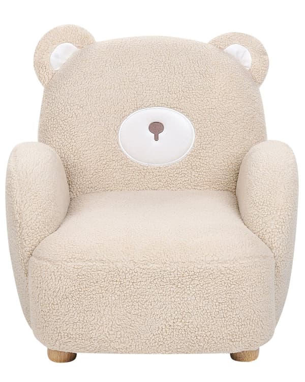 Djurstol Beige Konstpälsklädsel med Armstöd Barnmöbler Fåtölj för Barn Modern Design Björnform Barnkammare Barnrum Sovrum Lekrum