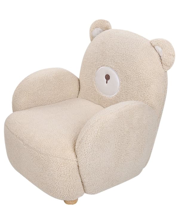 Djurstol Beige Konstpälsklädsel med Armstöd Barnmöbler Fåtölj för Barn Modern Design Björnform Barnkammare Barnrum Sovrum Lekrum