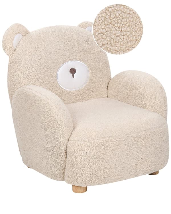 Djurstol Beige Konstpälsklädsel med Armstöd Barnmöbler Fåtölj för Barn Modern Design Björnform Barnkammare Barnrum Sovrum Lekrum