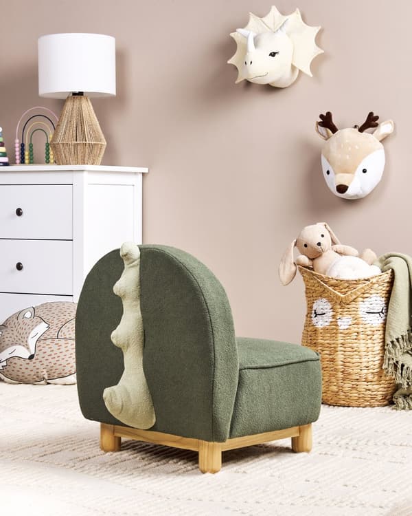 Djurstol Mörkgrön Polyesterklädsel Utan Armstöd Barnmöbel Stol för barn Modern Design Triceratops Barnrum Vardagsrum Sovrum