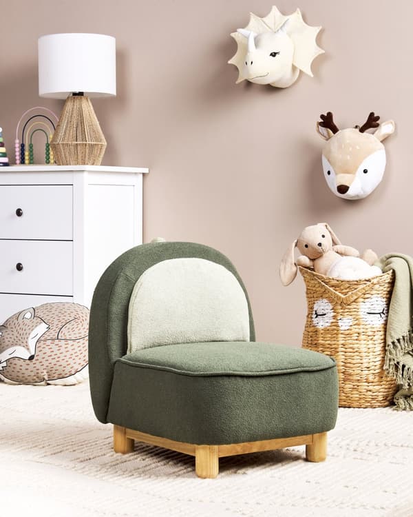 Djurstol Mörkgrön Polyesterklädsel Utan Armstöd Barnmöbel Stol för barn Modern Design Triceratops Barnrum Vardagsrum Sovrum