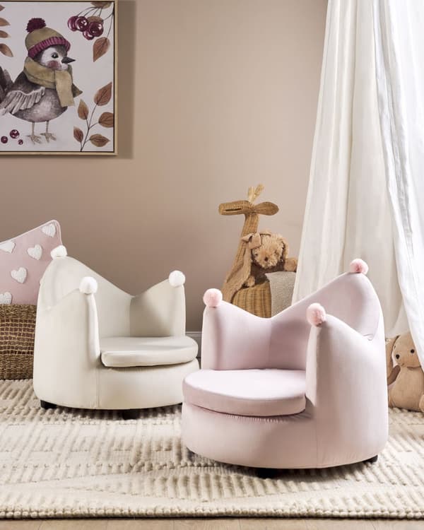 Fåtölj Rosa Sammetsklädsel med Armstöd Barnrumsmöbler Stol för Barn Modern Design Kronform Barnrum Barnkammare Lekrum