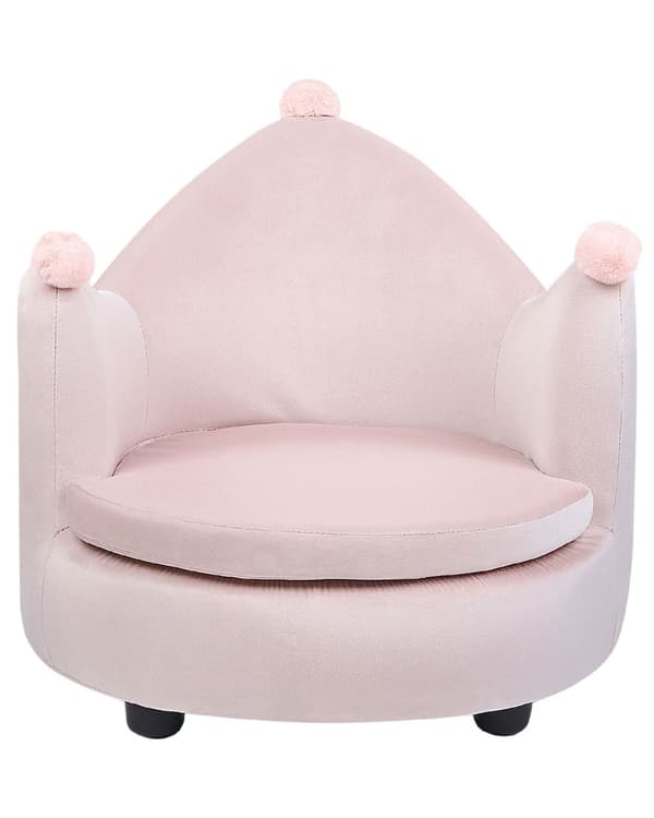 Fåtölj Rosa Sammetsklädsel med Armstöd Barnrumsmöbler Stol för Barn Modern Design Kronform Barnrum Barnkammare Lekrum