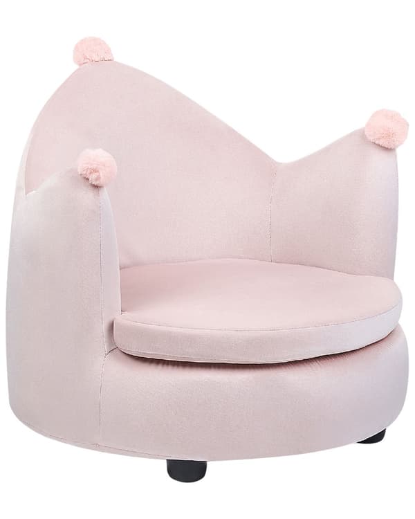 Fåtölj Rosa Sammetsklädsel med Armstöd Barnrumsmöbler Stol för Barn Modern Design Kronform Barnrum Barnkammare Lekrum