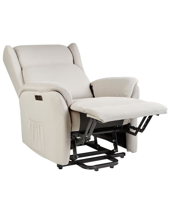 Lænestol Creamhvid Polyester Stol med Løftefunktion Elektrisk Recliner Hvilestol med Motor Sædeløft Stol Fjernbetjening Seniorstol