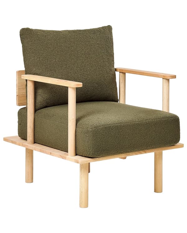 Fåtölj Mörkgrön Bouclé Tygklädsel Japandi Minimalistisk stil
