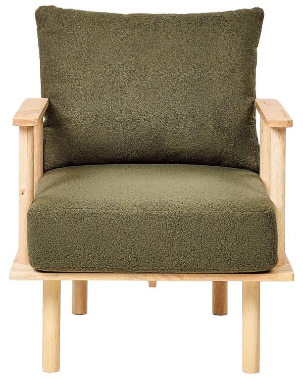 Fåtölj Mörkgrön Bouclé Tygklädsel Japandi Minimalistisk stil