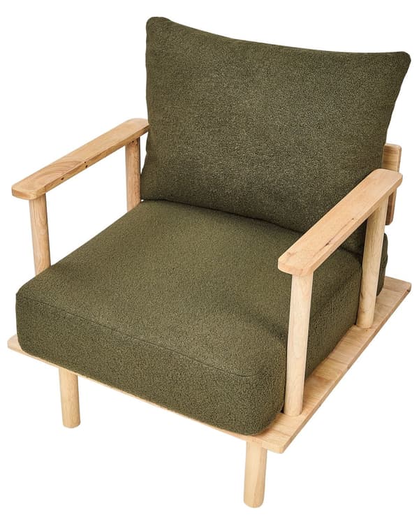 Fåtölj Mörkgrön Bouclé Tygklädsel Japandi Minimalistisk stil
