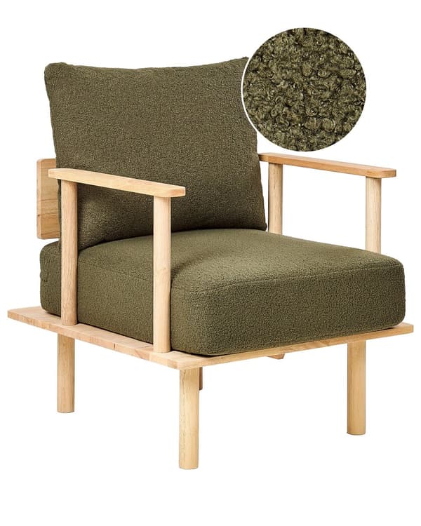 Fåtölj Mörkgrön Bouclé Tygklädsel Japandi Minimalistisk stil