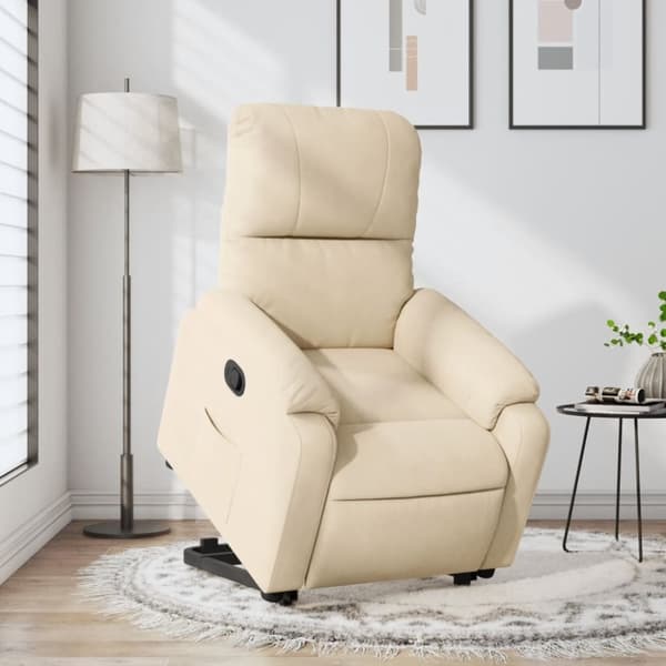 massagestol med løftefunktion mikrofiberstof cremefarvet