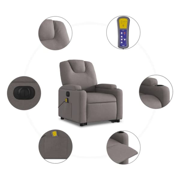 Elektrisk massagefåtölj med uppresningshjälp taupe tyg