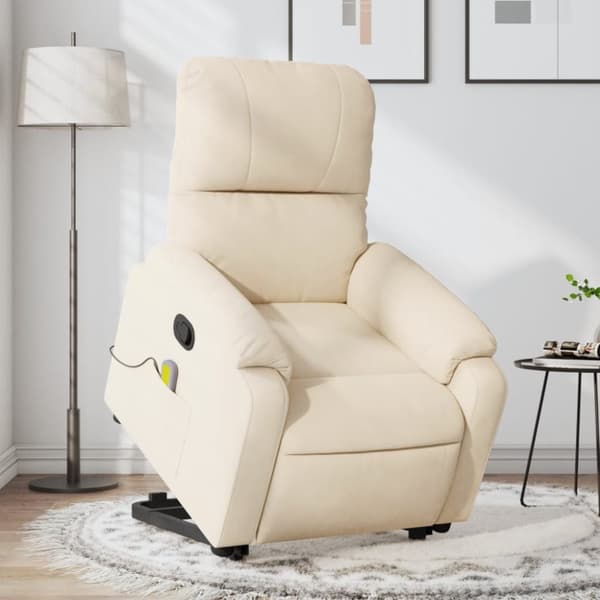 massagestol med løftefunktion mikrofiberstof beige
