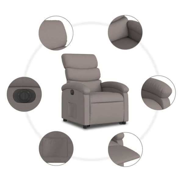 Elektrisk reclinerfåtölj med uppresningshjälp taupe tyg