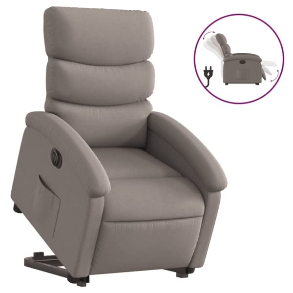 Elektrisk reclinerfåtölj med uppresningshjälp taupe tyg
