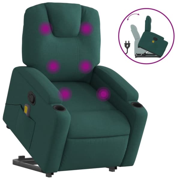 Massagefåtölj med uppresningshjälp mörkgrön tyg