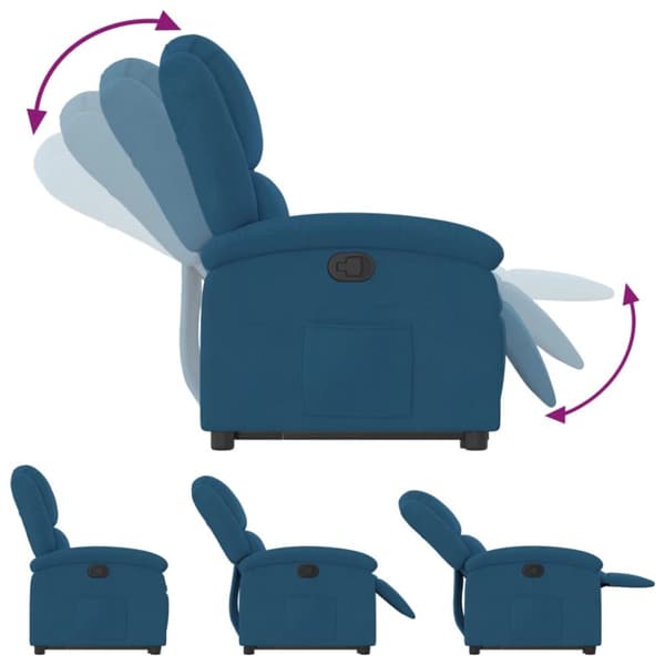 Reclinerfåtölj med uppresningshjälp blå sammet