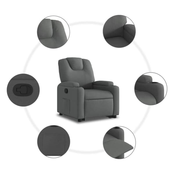 Reclinerfåtölj med uppresningshjälp mörkgrå tyg