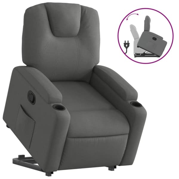 Reclinerfåtölj med uppresningshjälp mörkgrå tyg