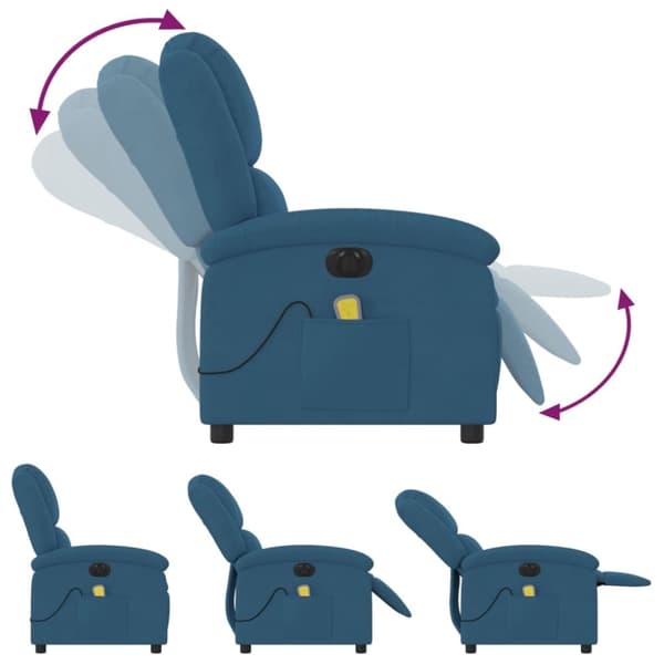Elektrisk massagefåtölj blå sammet