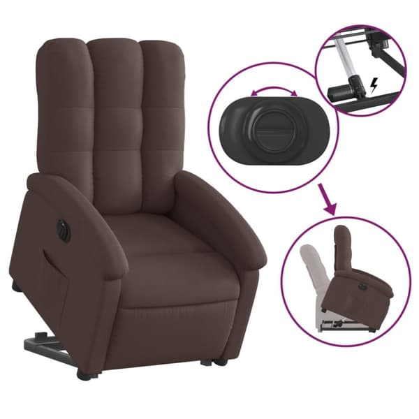 Elektrisk reclinerfåtölj med uppresningshjälp brun tyg