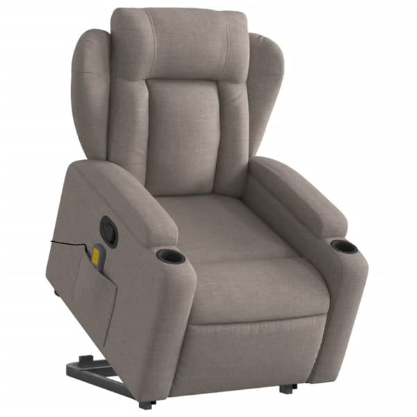 Massagefåtölj med uppresningshjälp taupe tyg