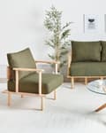 Miniatyrbilde 4 av 11: Lenestol Mørkegrønn Boucle Stoff Møbeltrekk Japandi Minimalistisk stil