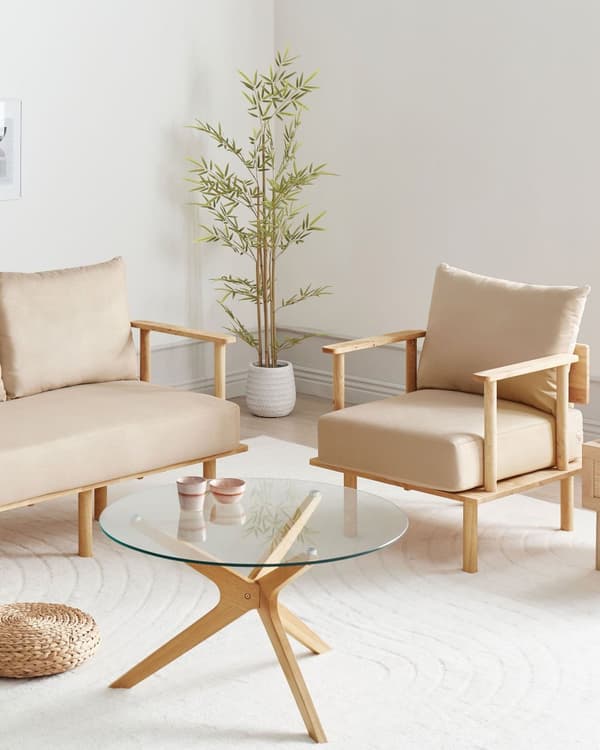 Lenestol Beige Polyester Stoff Polstring Minimalistisk Japandi-stil