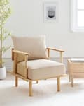 Miniatyrbilde 2 av 11: Lenestol Beige Polyester Stoff Polstring Minimalistisk Japandi-stil