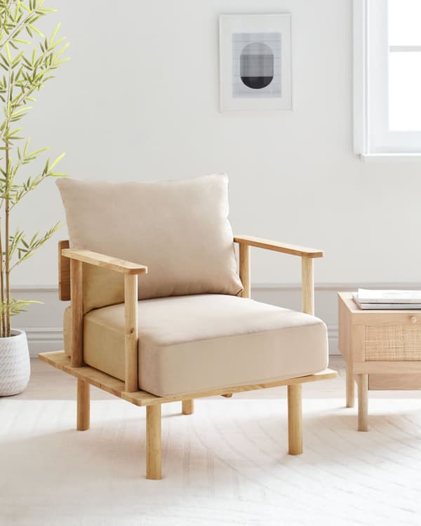 Lenestol Beige Polyester Stoff Polstring Minimalistisk Japandi-stil