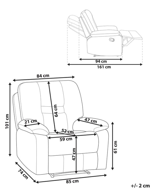 Hvilestol Mørkegrå Tykt Polstret Polyester 101 x 74 x 75 Tv stol Push-Back sovefunktion Manuelt Justerbar Ryg og Fodstøtte Stue Indretning