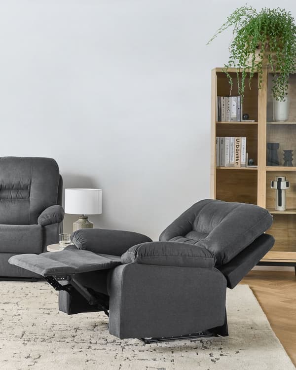 Hvilestol Mørkegrå Tykt Polstret Polyester 101 x 74 x 75 Tv stol Push-Back sovefunktion Manuelt Justerbar Ryg og Fodstøtte Stue Indretning