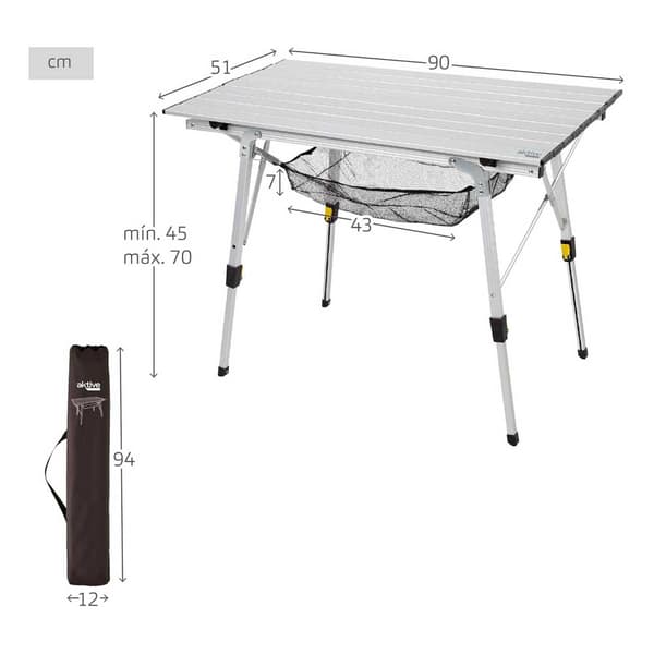Aktive 63052 Sammenklappeligt Campingbord  90x51x45-70 cm