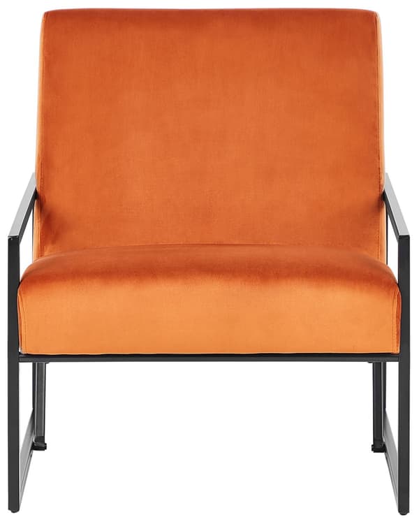 Lænestol orange velourfløjl sølvfarvet metalstel quiltet ryg og sæde cocktail glamour lounge