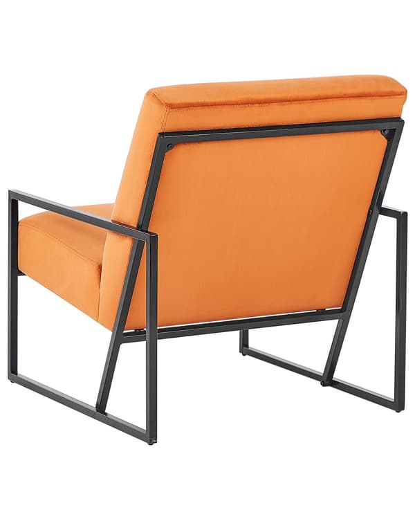 Lænestol orange velourfløjl sølvfarvet metalstel quiltet ryg og sæde cocktail glamour lounge