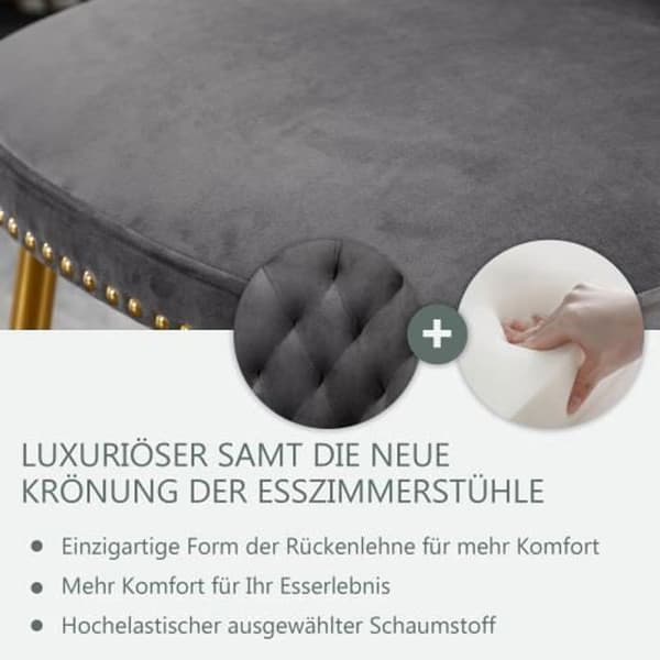 Gungstol - Lyx - Sammet - Grå - Vadderad - Set om 2 - Ergonomisk design