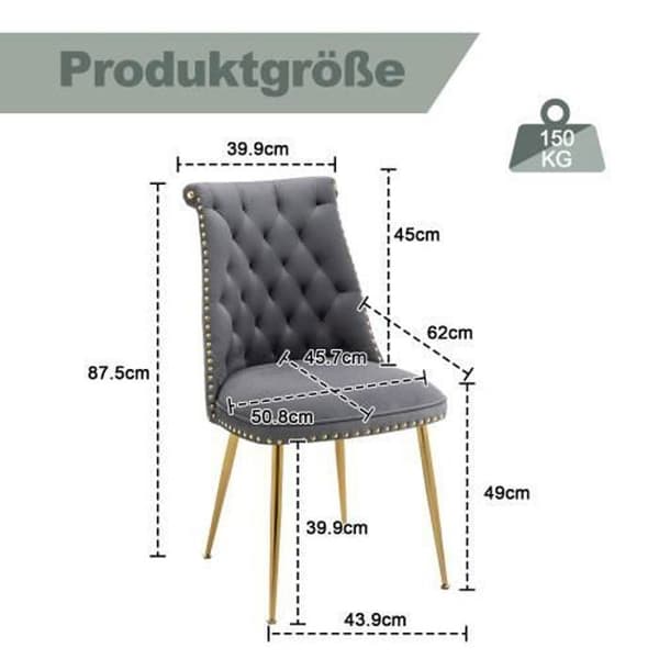 Gungstol - Lyx - Sammet - Grå - Vadderad - Set om 2 - Ergonomisk design
