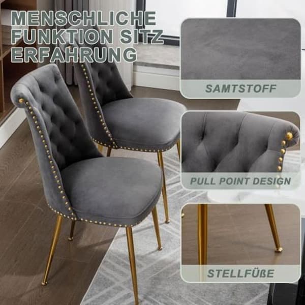 Gungstol - Lyx - Sammet - Grå - Vadderad - Set om 2 - Ergonomisk design