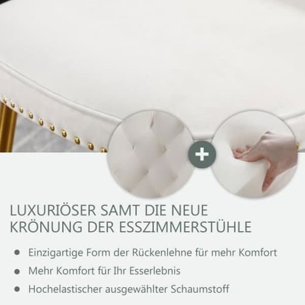 Gungstol - Lyx - Sammet - Vit - Vadderad - Set om 2 - Ergonomisk design