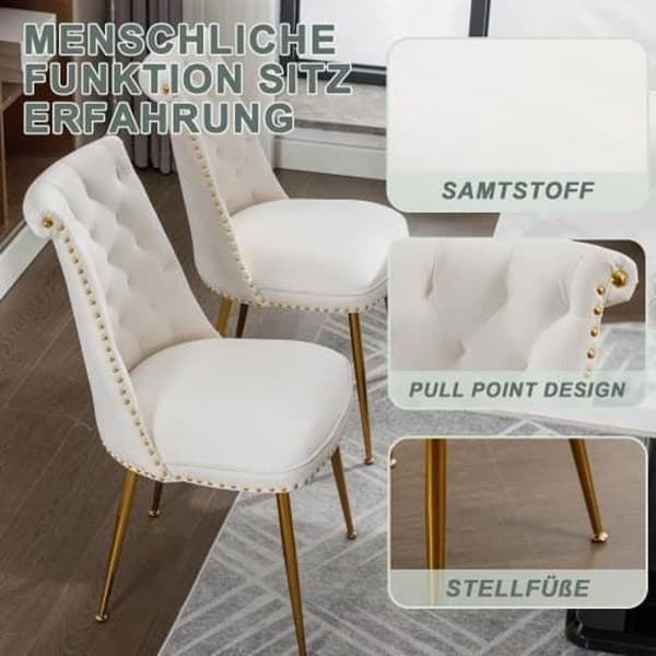 Gungstol - Lyx - Sammet - Vit - Vadderad - Set om 2 - Ergonomisk design