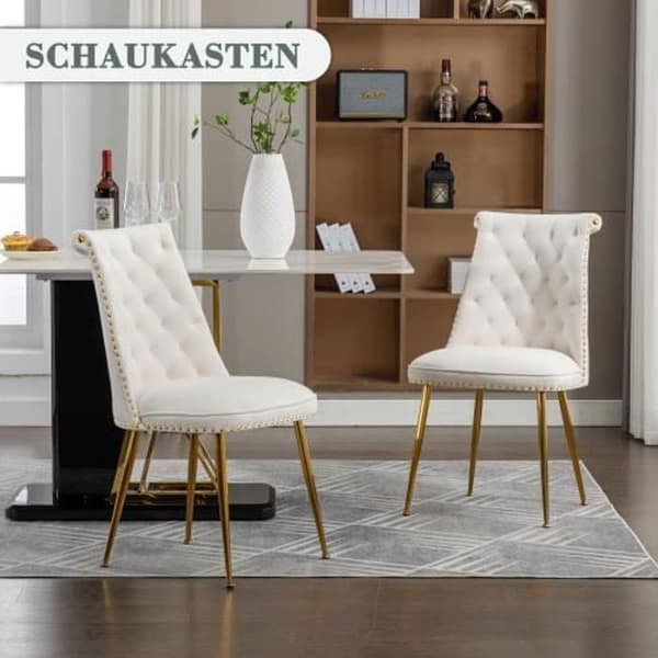 Gungstol - Lyx - Sammet - Vit - Vadderad - Set om 2 - Ergonomisk design
