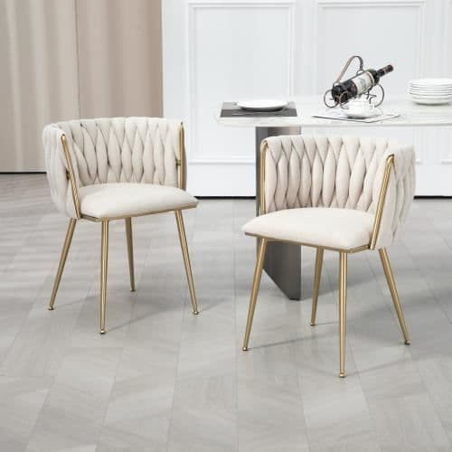 Casual Dining Chair Soffa Stol linnetyg stoppad vardagsrumsfåtölj (järnben) 2st-set, Vit