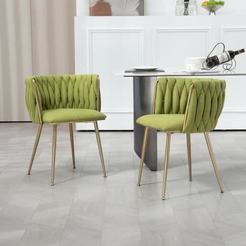 Casual Dining Chair Soffa Stol linnetyg stoppad vardagsrumsfåtölj (järnben) 2st-set, Grön