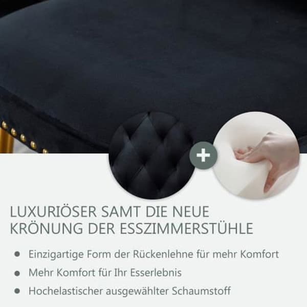 Gungstol - Lyx - Svart sammet - Vadderad - Hög rygg - Set om 2