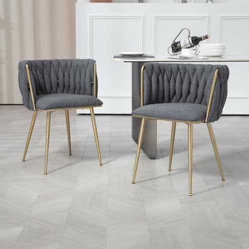 Casual Dining Chair Soffa Stol linnetyg stoppad vardagsrumsfåtölj (järnben) 2st-set, Grå