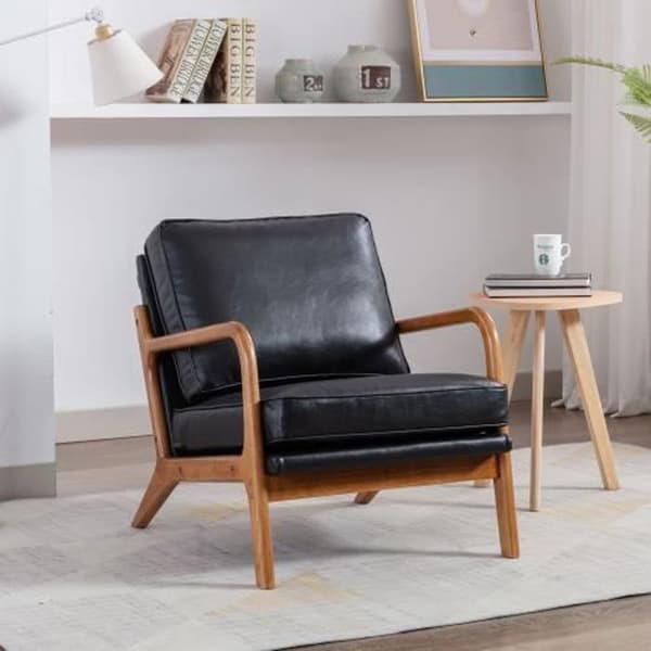 Fåtölj - Svart - Massivt gummiträd - Lutad rygg - Avtagbar klädsel - 1 plats