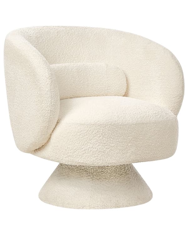 Svingbar Lenestol Off-White Boucle-sete Armlener i Retrostil Metallben