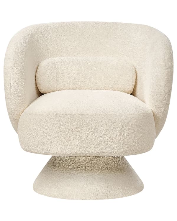 Svingbar Lenestol Off-White Boucle-sete Armlener i Retrostil Metallben
