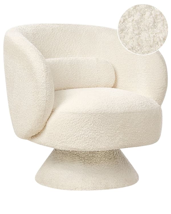 Svingbar Lenestol Off-White Boucle-sete Armlener i Retrostil Metallben