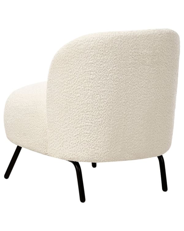 Lænestol cremehvid råhvid boucle sæde uden armlæn metalben i retro moderne stil stue