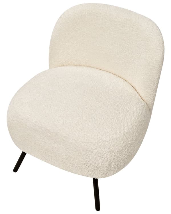 Lænestol cremehvid råhvid boucle sæde uden armlæn metalben i retro moderne stil stue